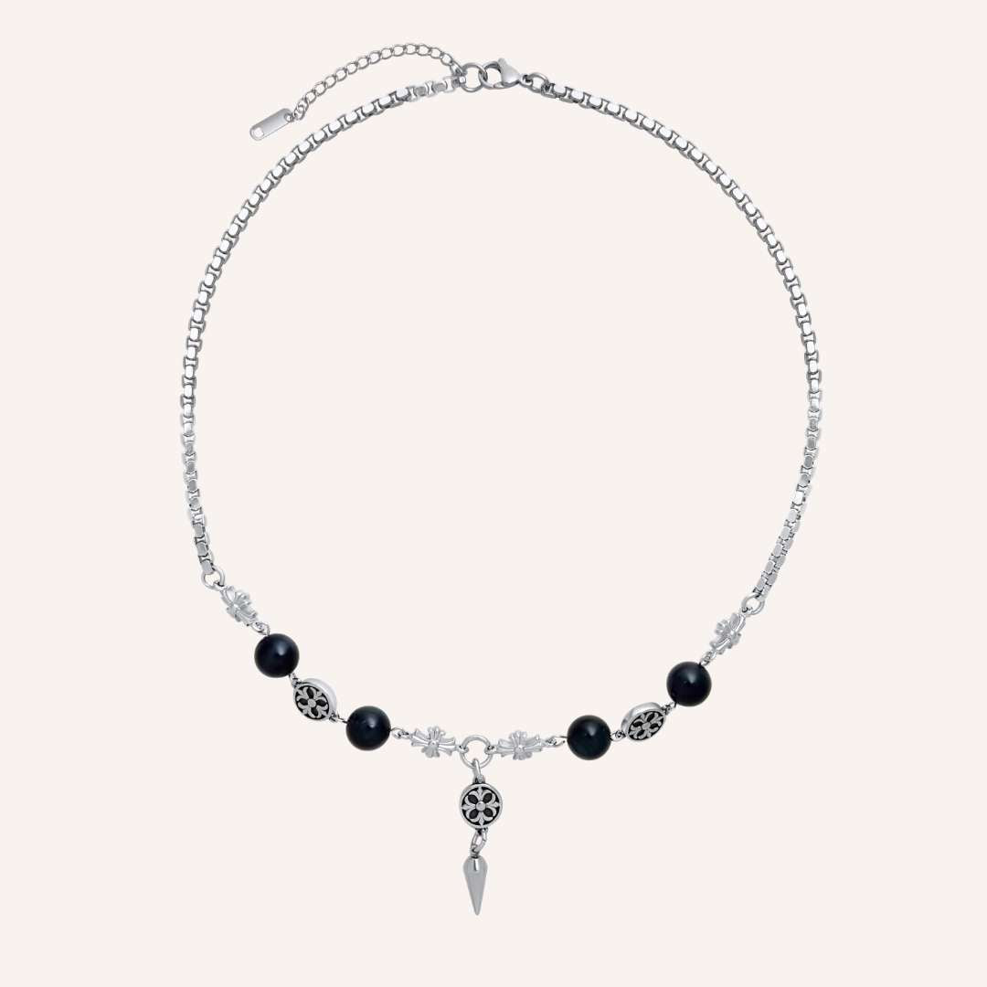 Garret Chrome Cross Blue Tiger Eye Necklace - BLFX