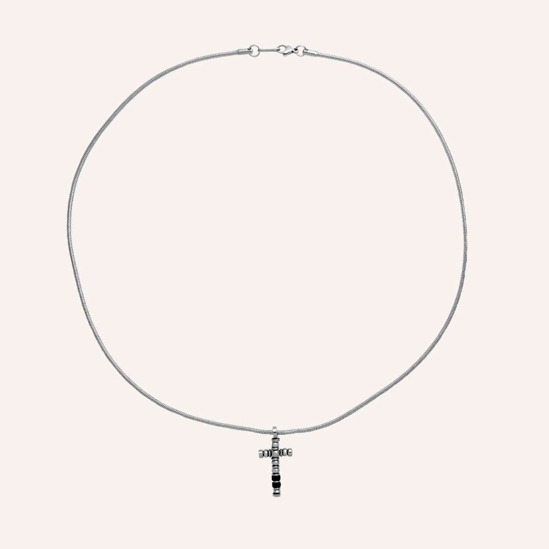 Granger Bead Cross Long Necklace (Silver) - BLFX
