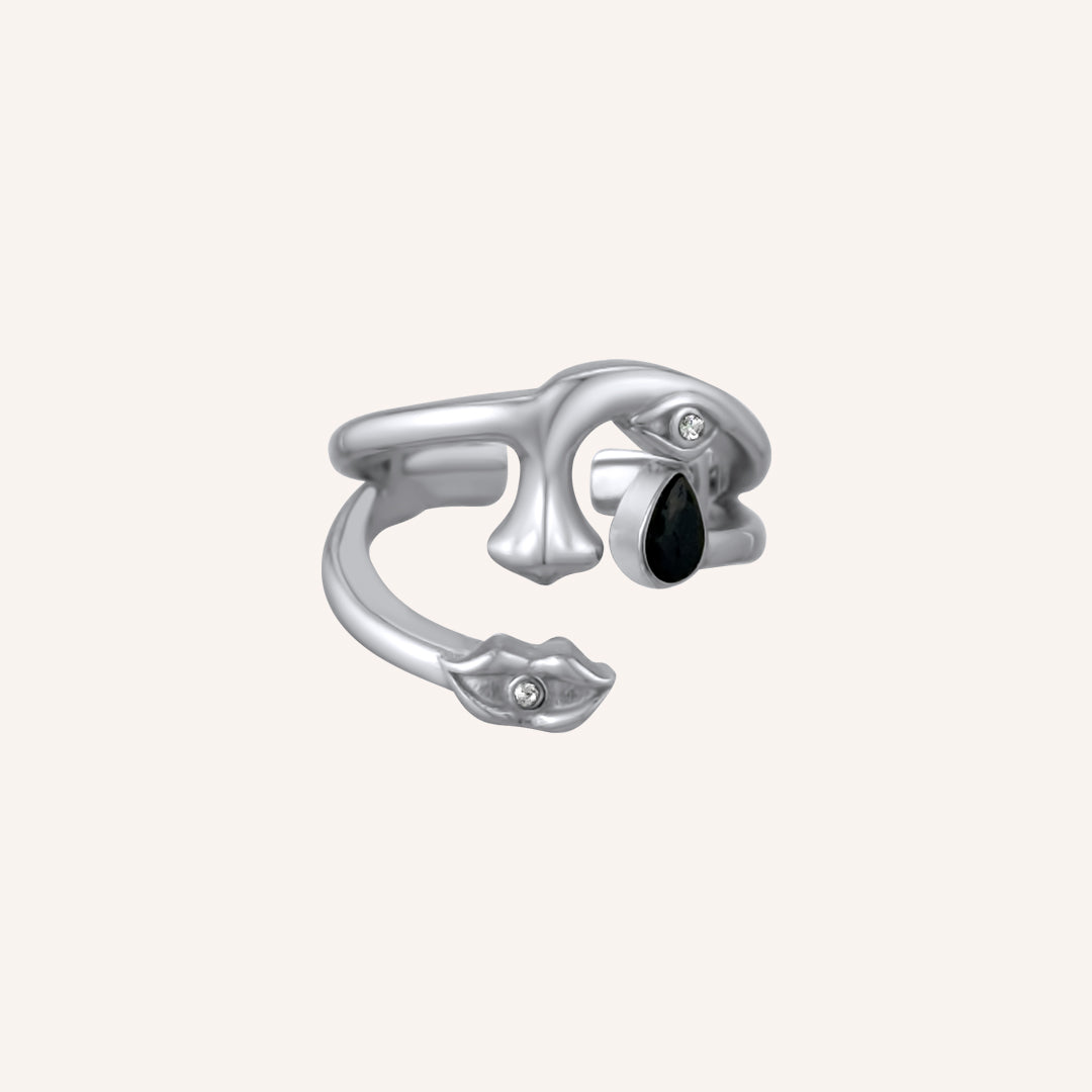 Adair Eye Nose Lips Ring - Silver