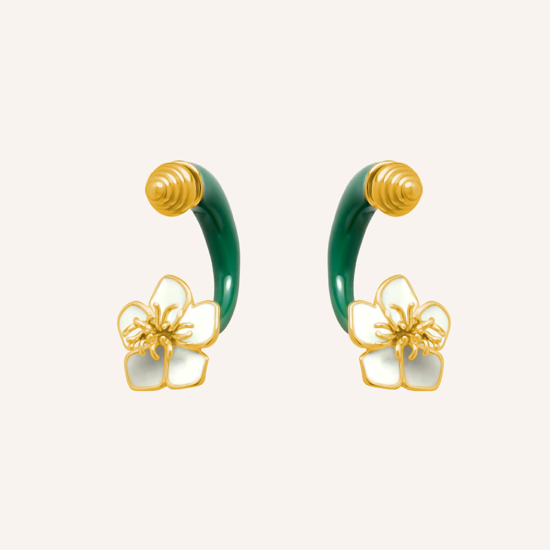 Alba Flower Green Swing Earring - Gold