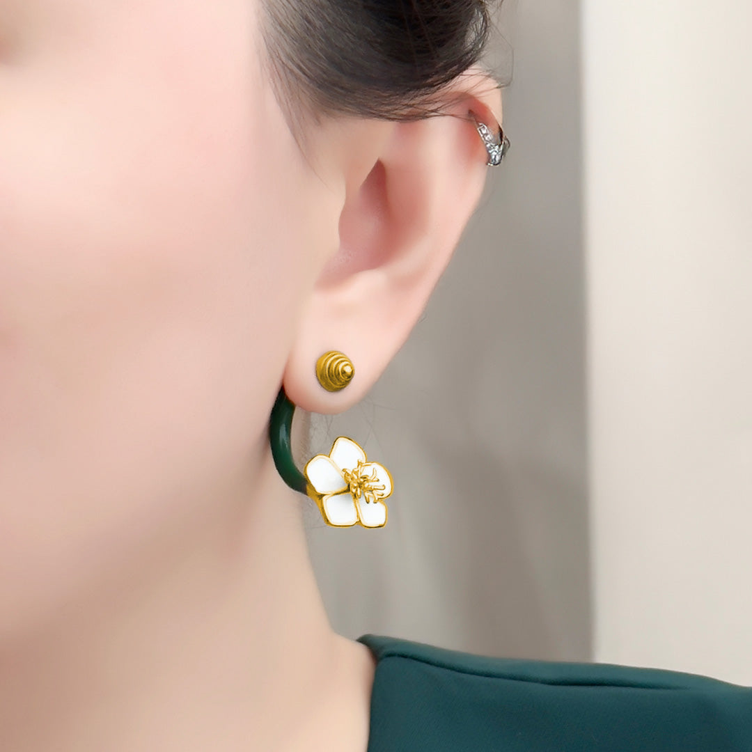 Alba Flower Green Swing Earring - Gold