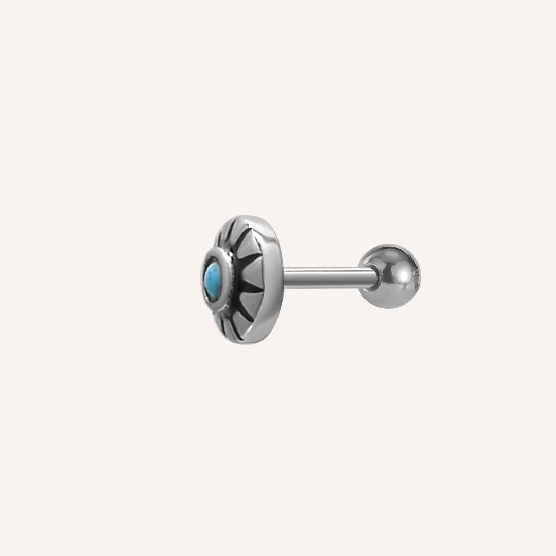 Amory Turquoise Sun Flat Back Earring - Silver (single)