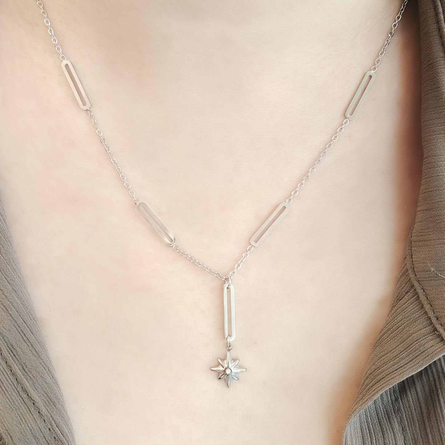 Ankaa Star Chain Link Necklace - Silver