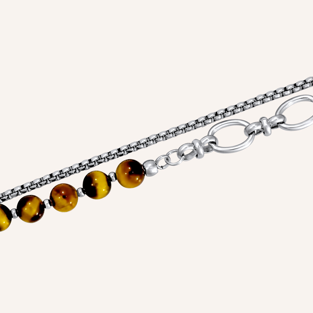 Archer Brown Tiger Eye Beads Hybrid Chain Bracelet