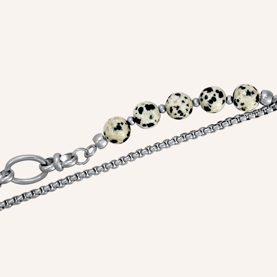 Archer Dalmatian Jasper Beads Hybrid Chain Bracelet