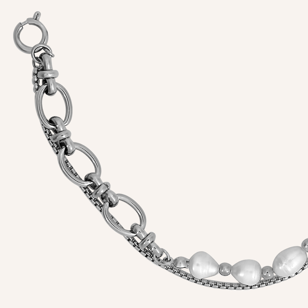 Archer Pearl Hybrid Chain Bracelet - Silver
