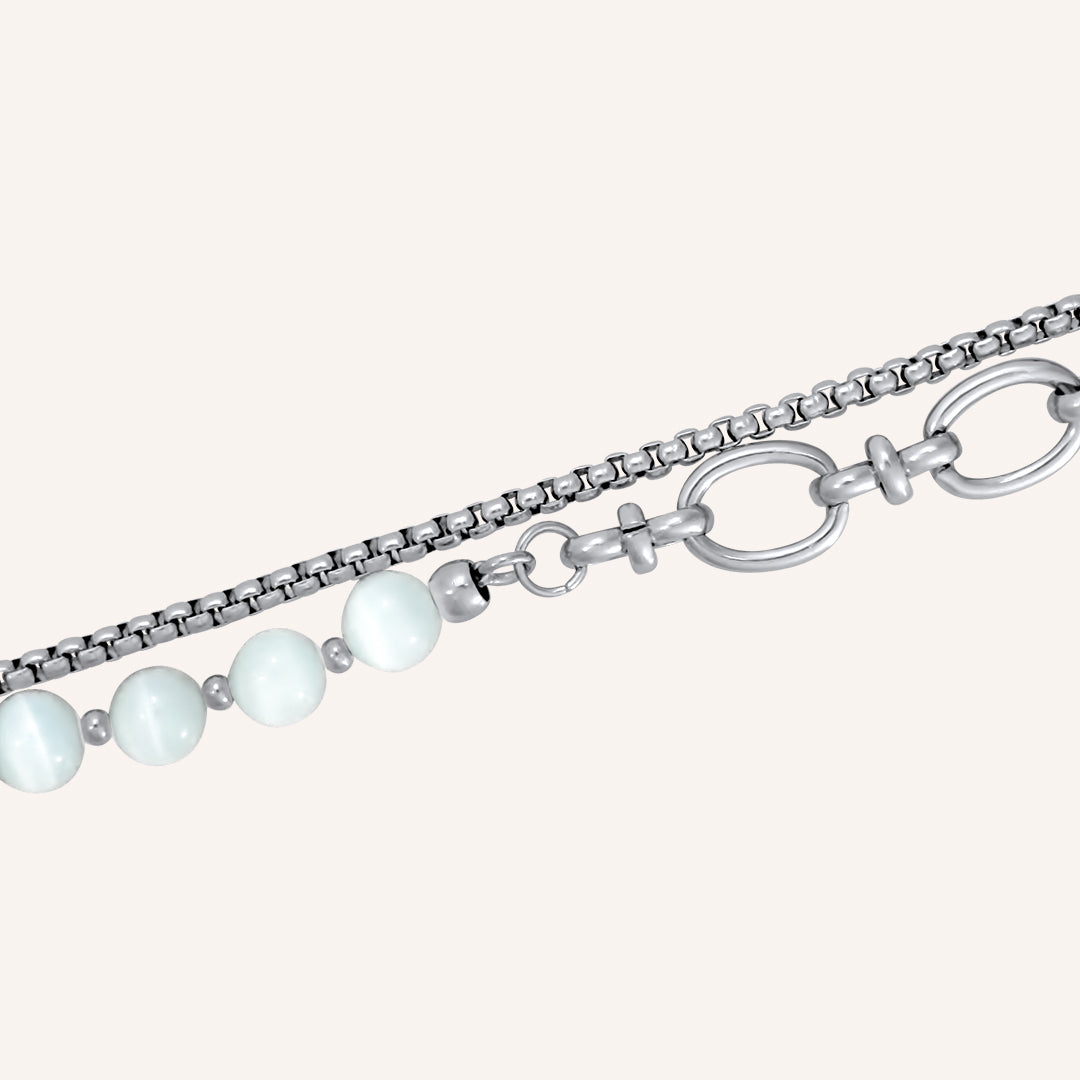 Archer White Tiger Eye Beads Hybrid Chain Bracelet