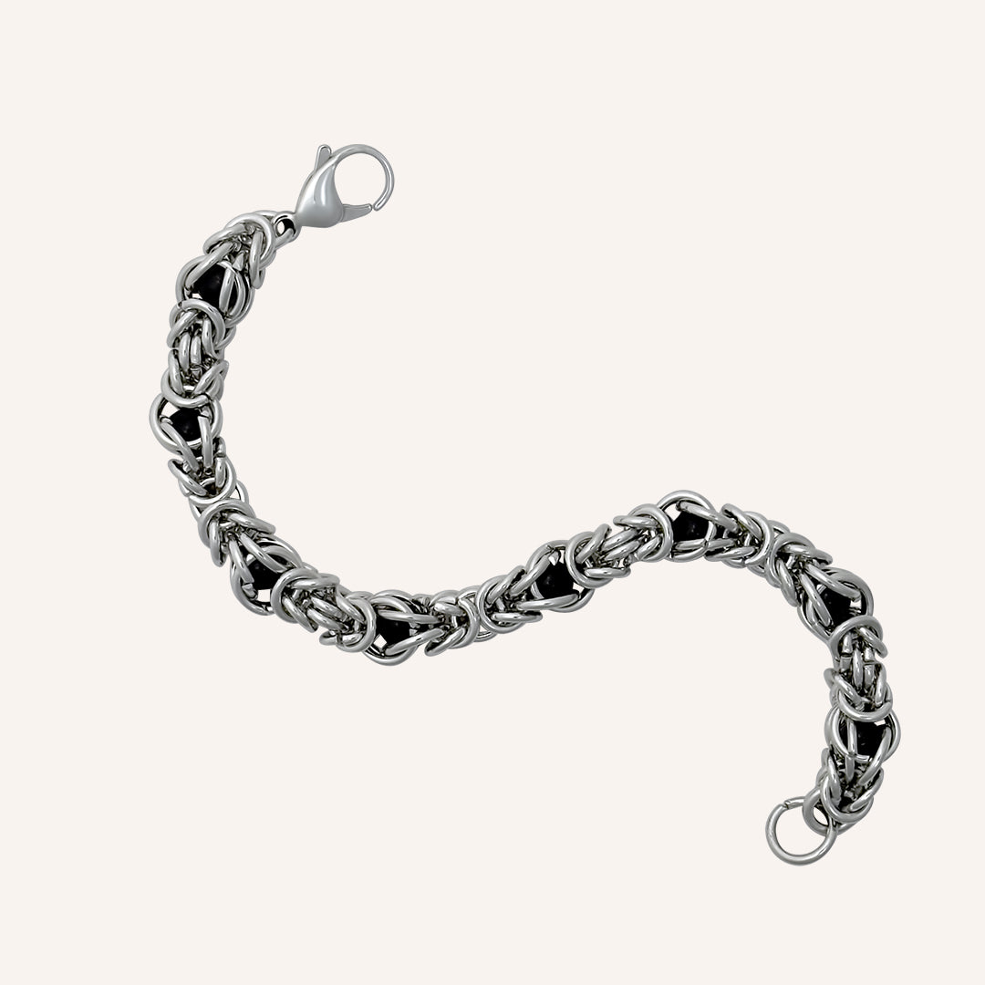 Audra Chainmail Black Bead Bracelet