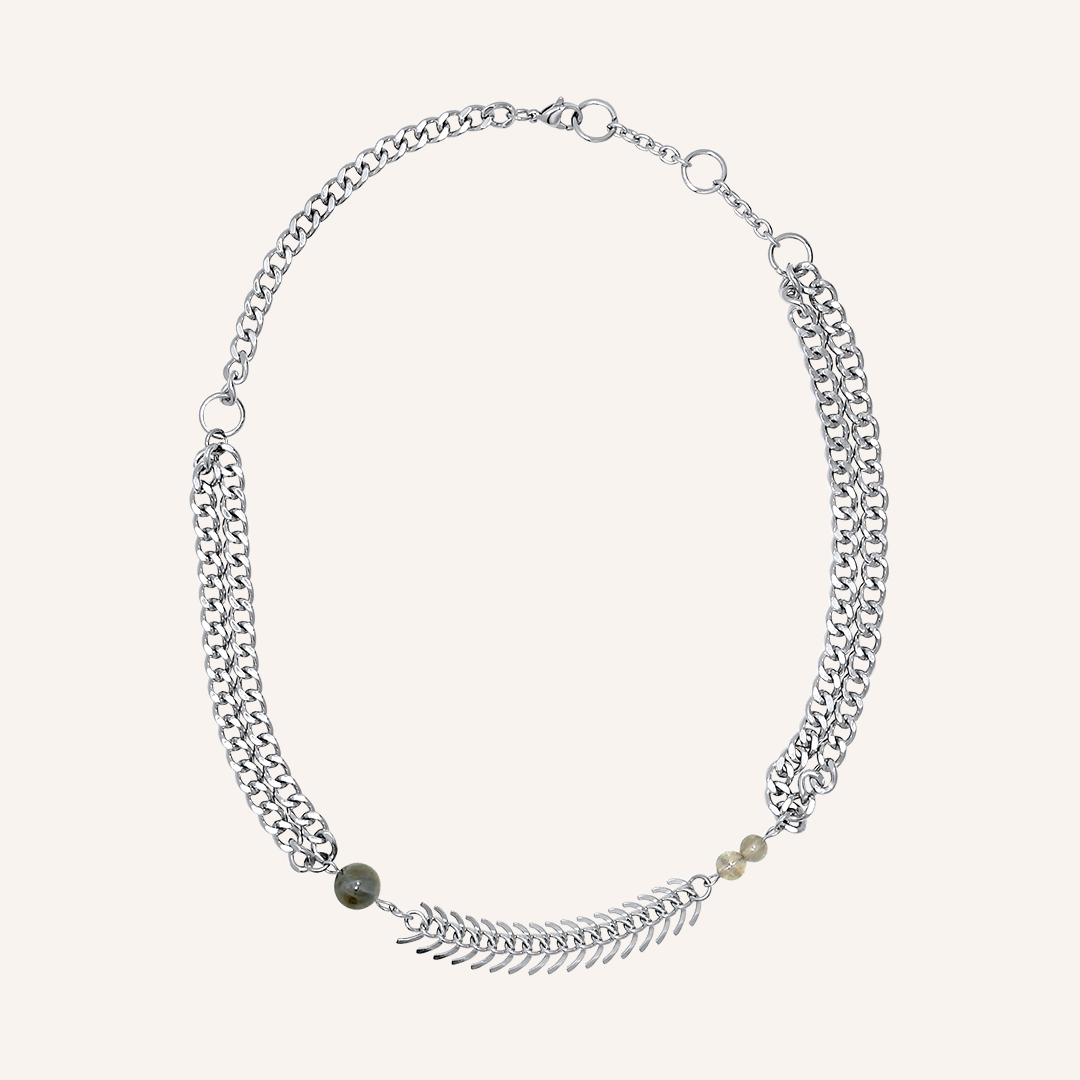 Avan Moonstone Fish Bone Hybrid Chain Necklace