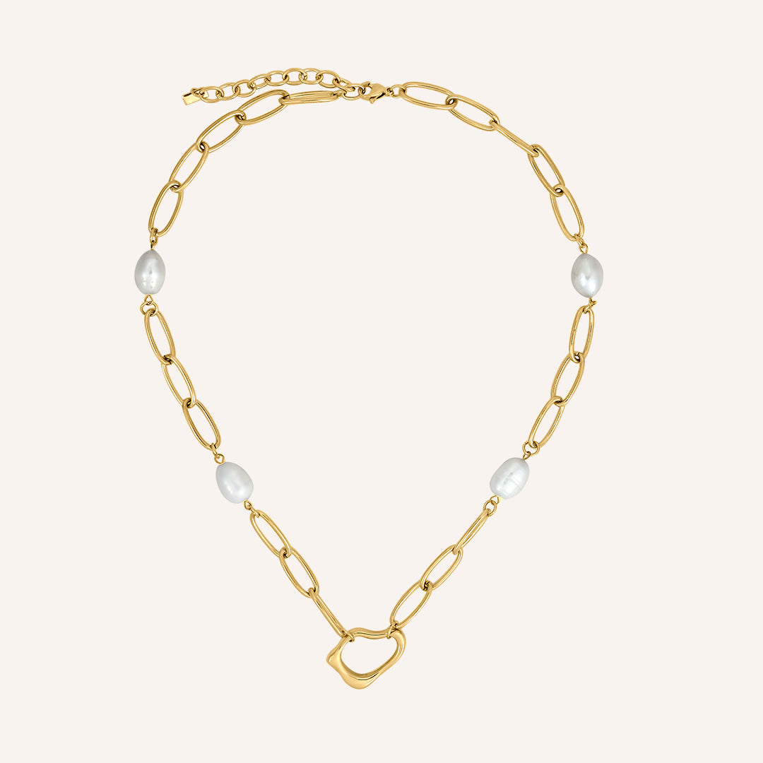 Basilia Pearl Chain Necklace - Gold