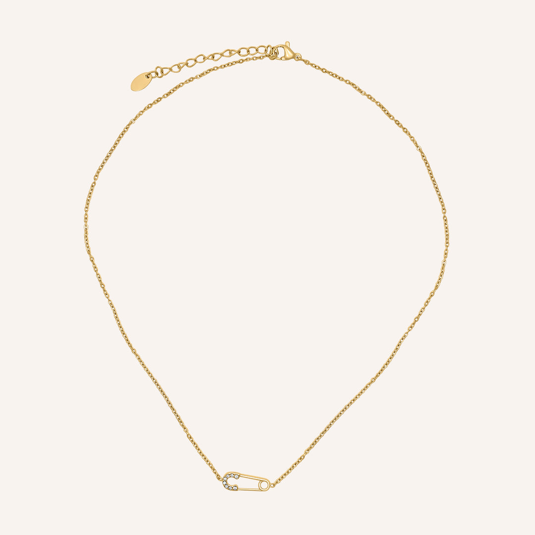 Buck Safety Pin Necklace - Gold