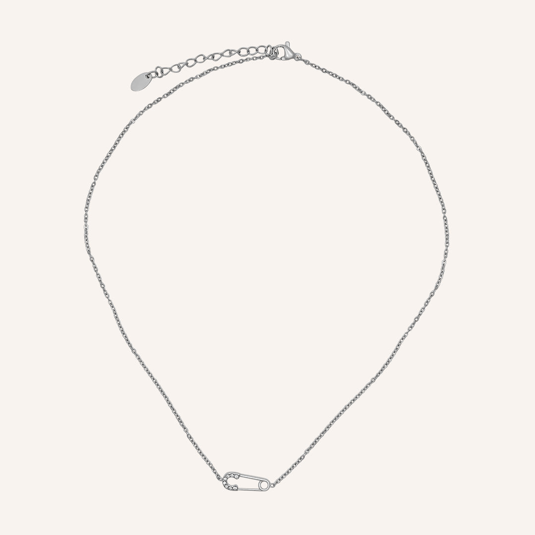 Buck Safety Pin Necklace - Silver