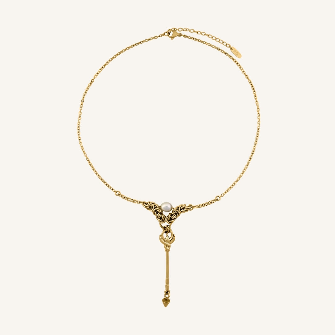 Cipher Wand Chainmail Pearl Necklace (Gold)