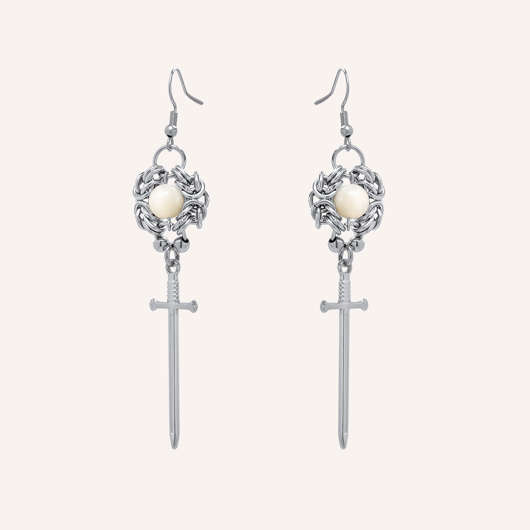 Destiny Shell Bead Chainmail Sword Earring