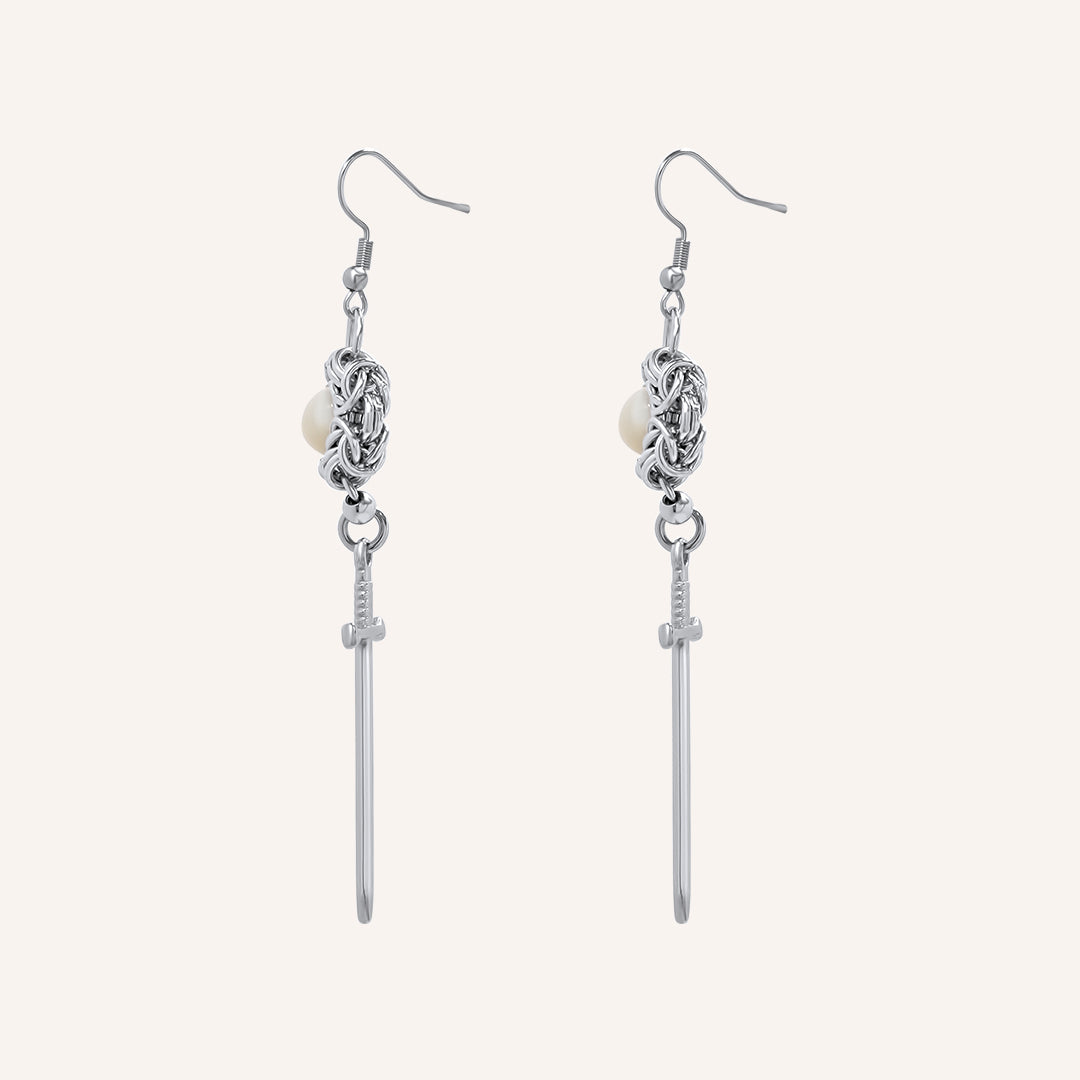 Destiny Shell Bead Chainmail Sword Earring