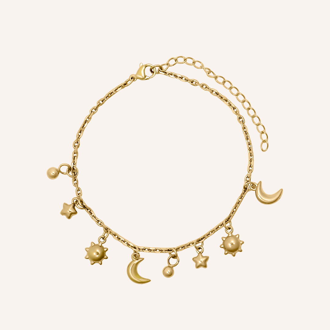 Dijon Puffer Sun Moon and Star Bracelet - Gold