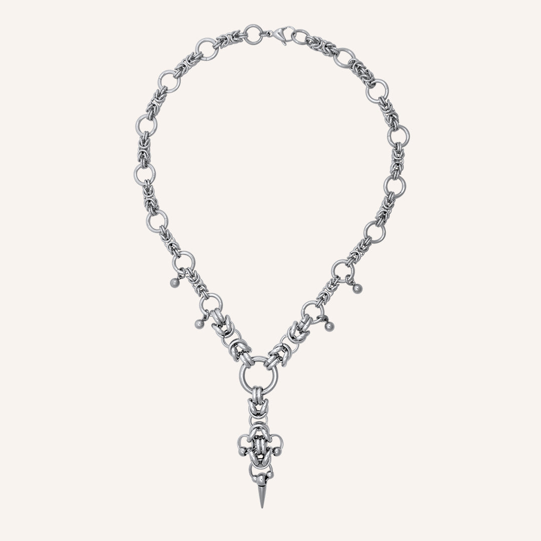 Dillion Chainmail Clover Pointy Necklace - Silver
