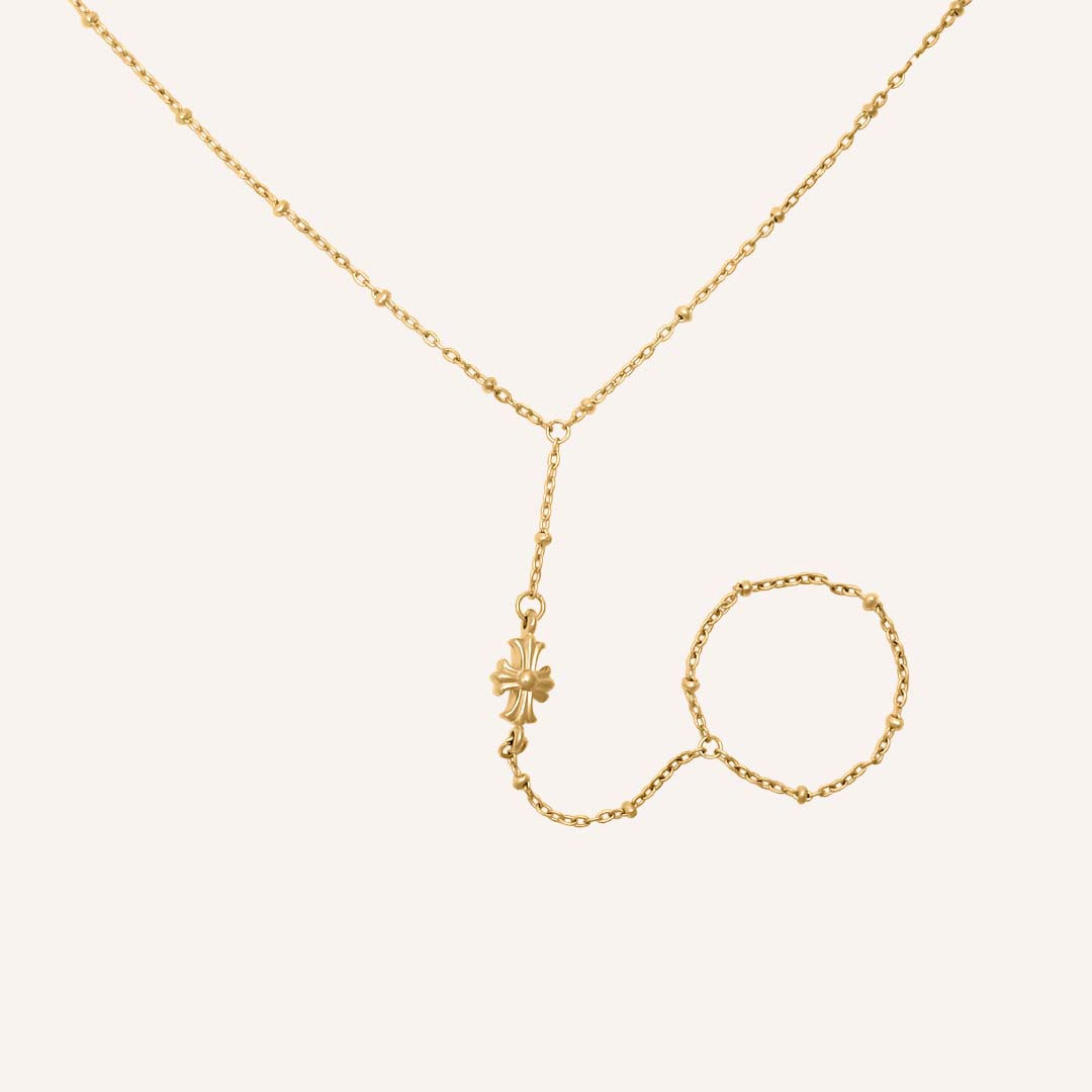 Eila Cross Hand Chain Bracelet - Gold