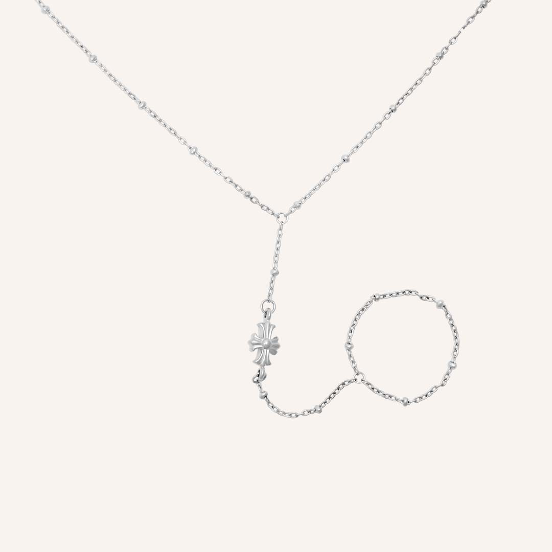 Eila Cross Hand Chain Bracelet - Silver