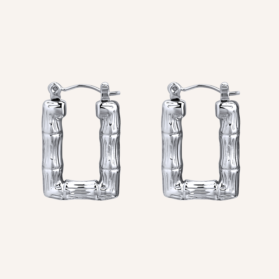 Felicia Bamboo Rect Hoop Earring - Silver
