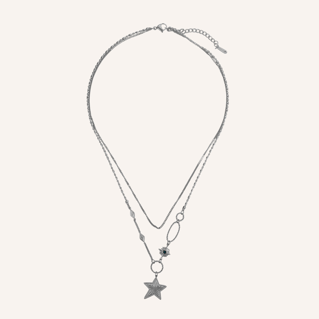 Flavia Star Layered Necklace - Silver