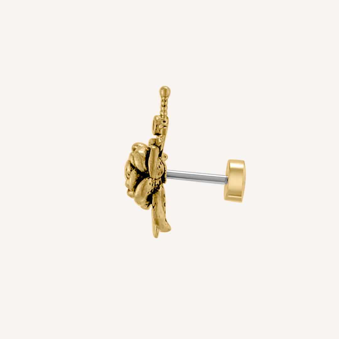 Flint Rose and Sword Stud Earring - Gold (Single)