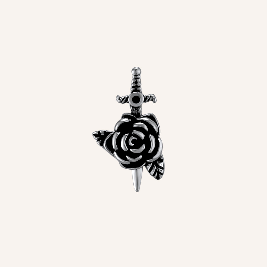 Flint Rose and Sword Stud Earring - Silver (Single)