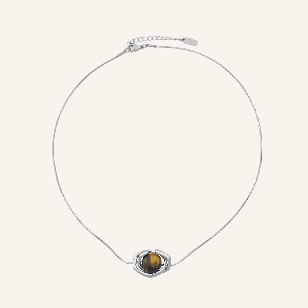 Galvin Brown Tiger Eye Wrap Necklace (Silver)