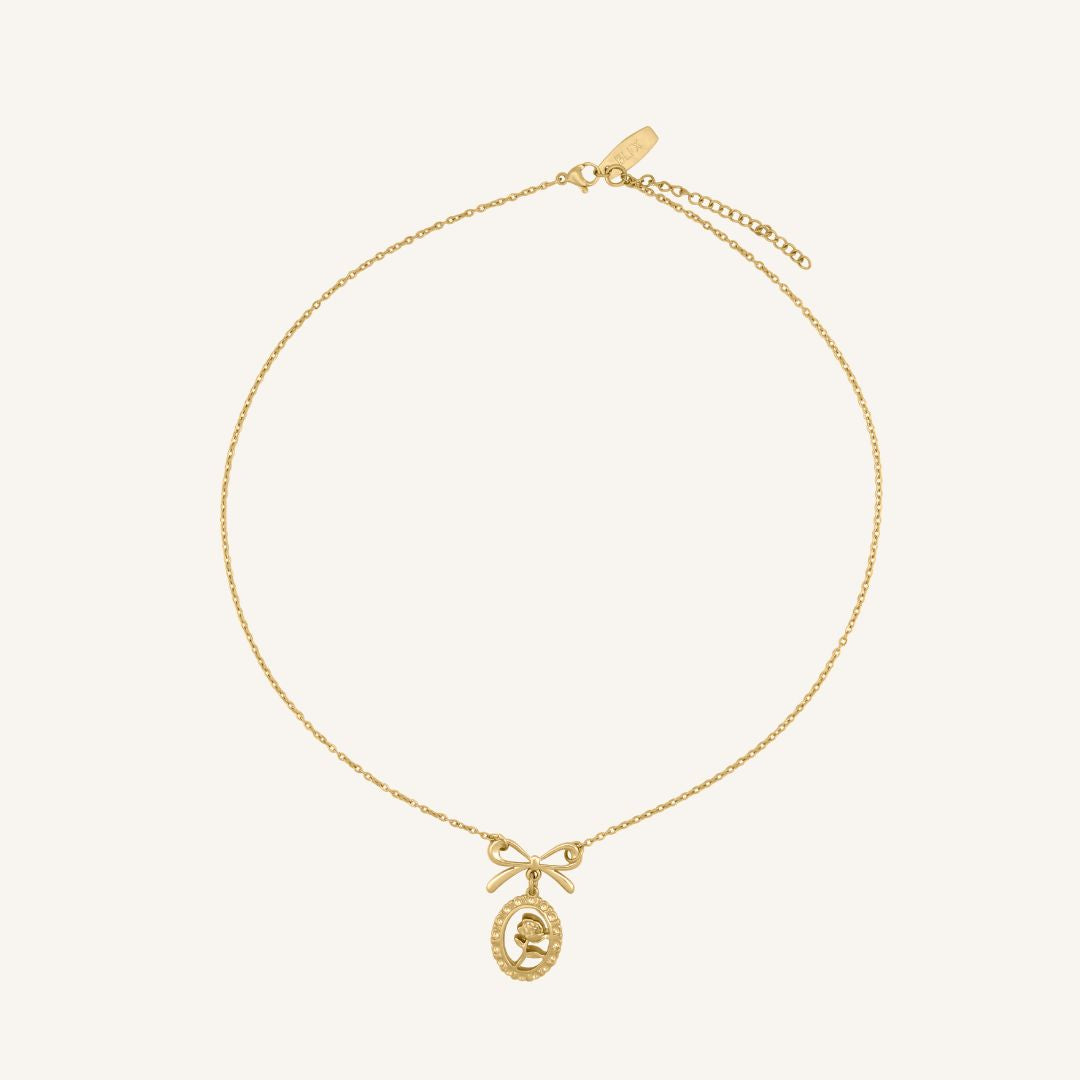 Grier Rose and Bow Necklace (Gold)