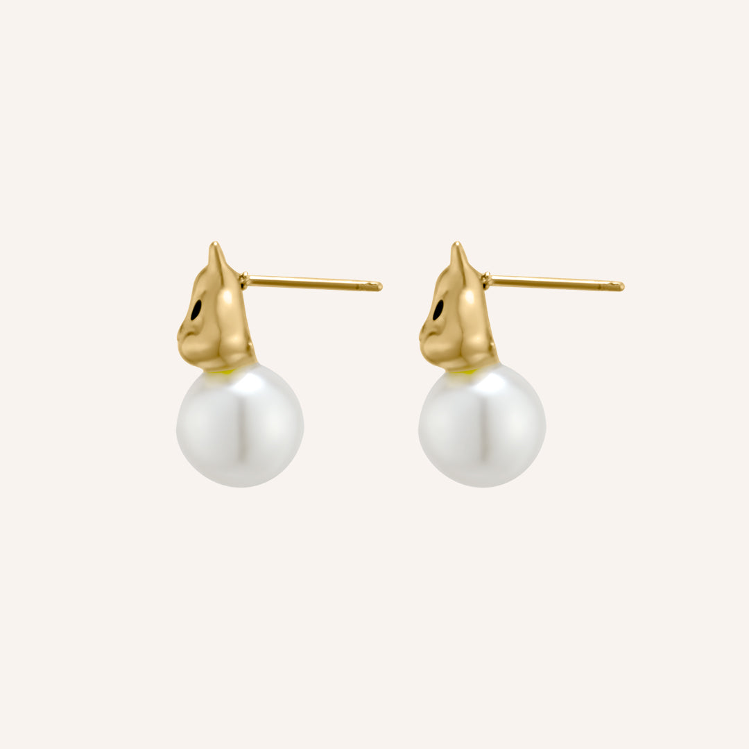 Harrison Rabbit Pearl Stud Earrings - Gold