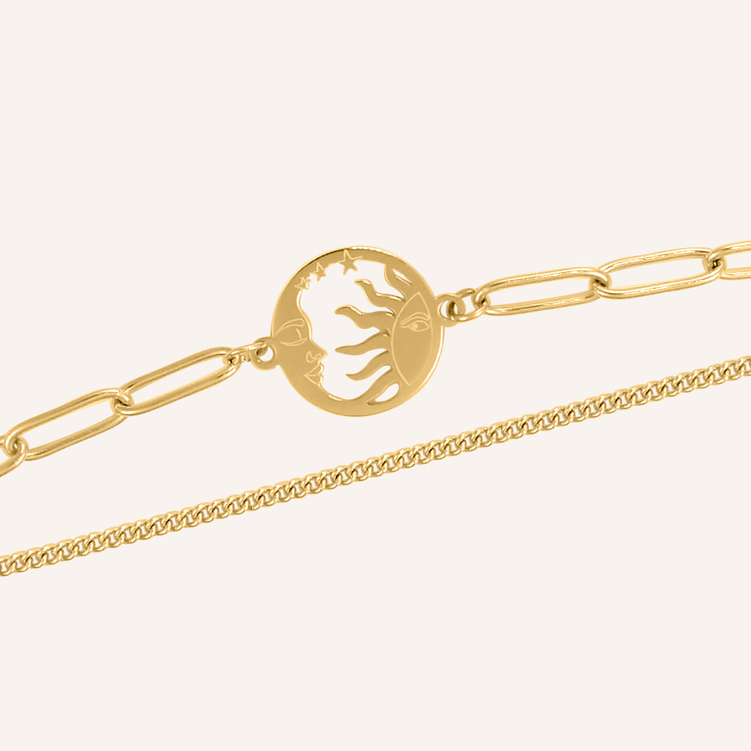 Karina Moon and Sun Layered Chain Bracelet - Gold