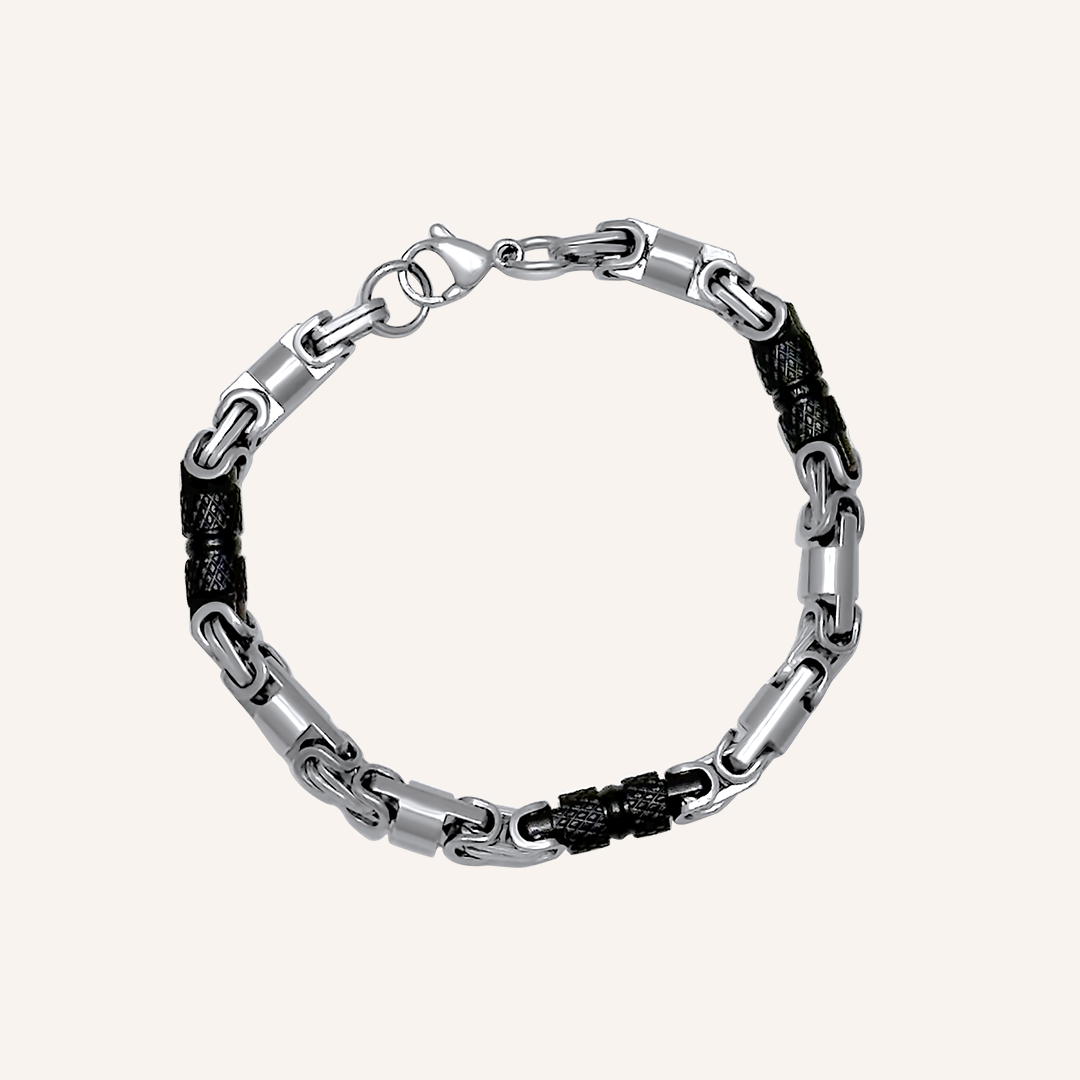 Kellen Duo Tone Tube Hybrid Chain Bracelet - Black Silver