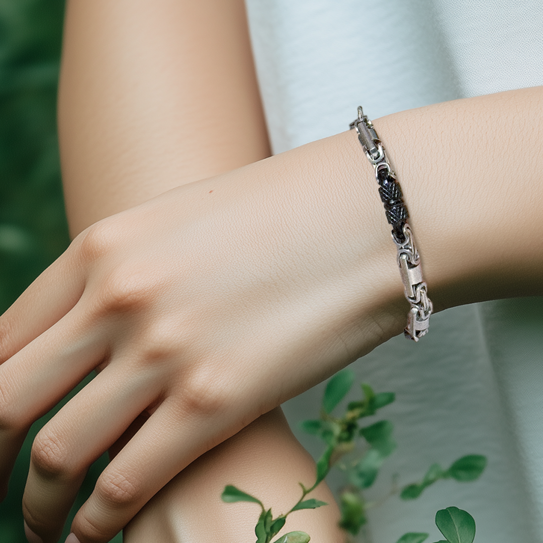 Kellen Duo Tone Tube Hybrid Chain Bracelet - Black Silver
