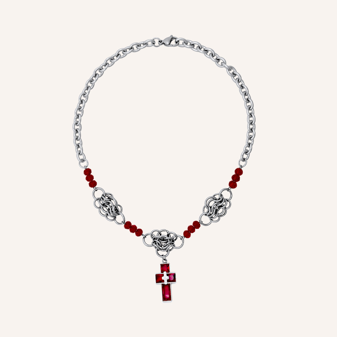 Len Chainmail Red Cross Necklace