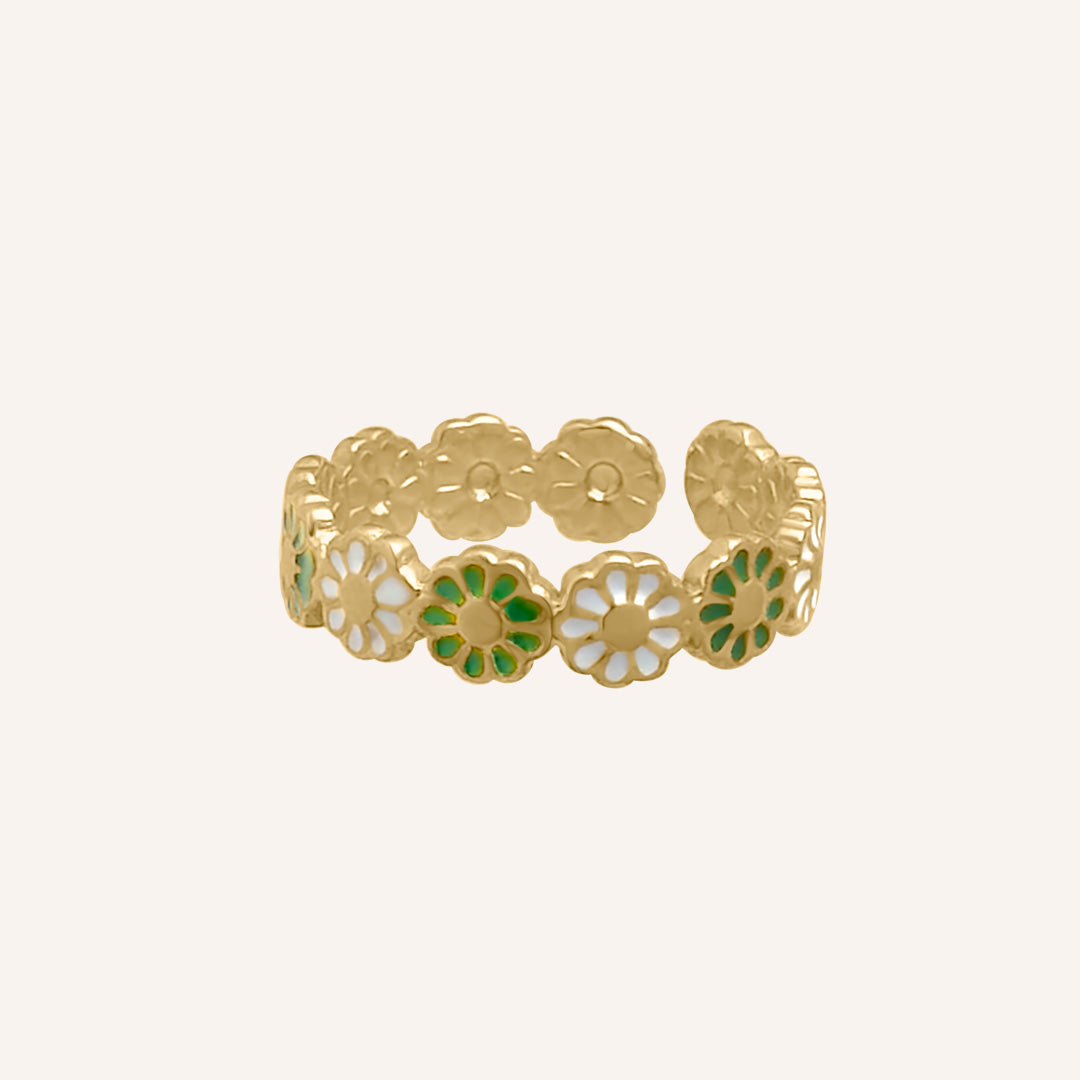 Llewelyn Daisy Ring - Green and white