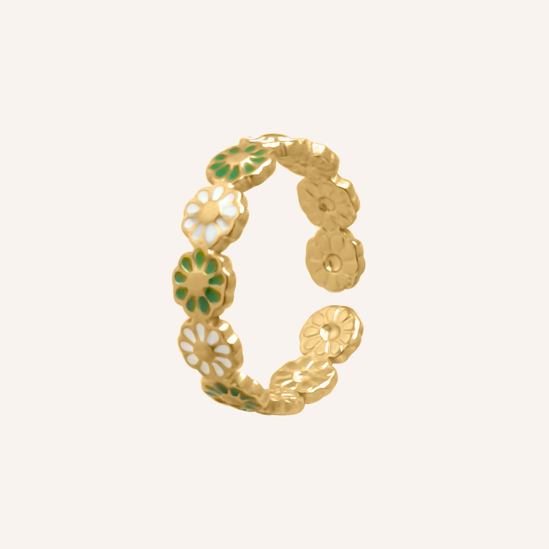 Llewelyn Daisy Ring - Green and white