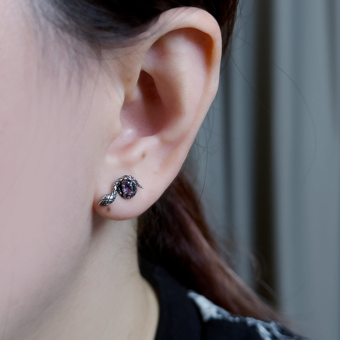 Mitchell Snake Flat Back Stud Earring - Silver (Single)