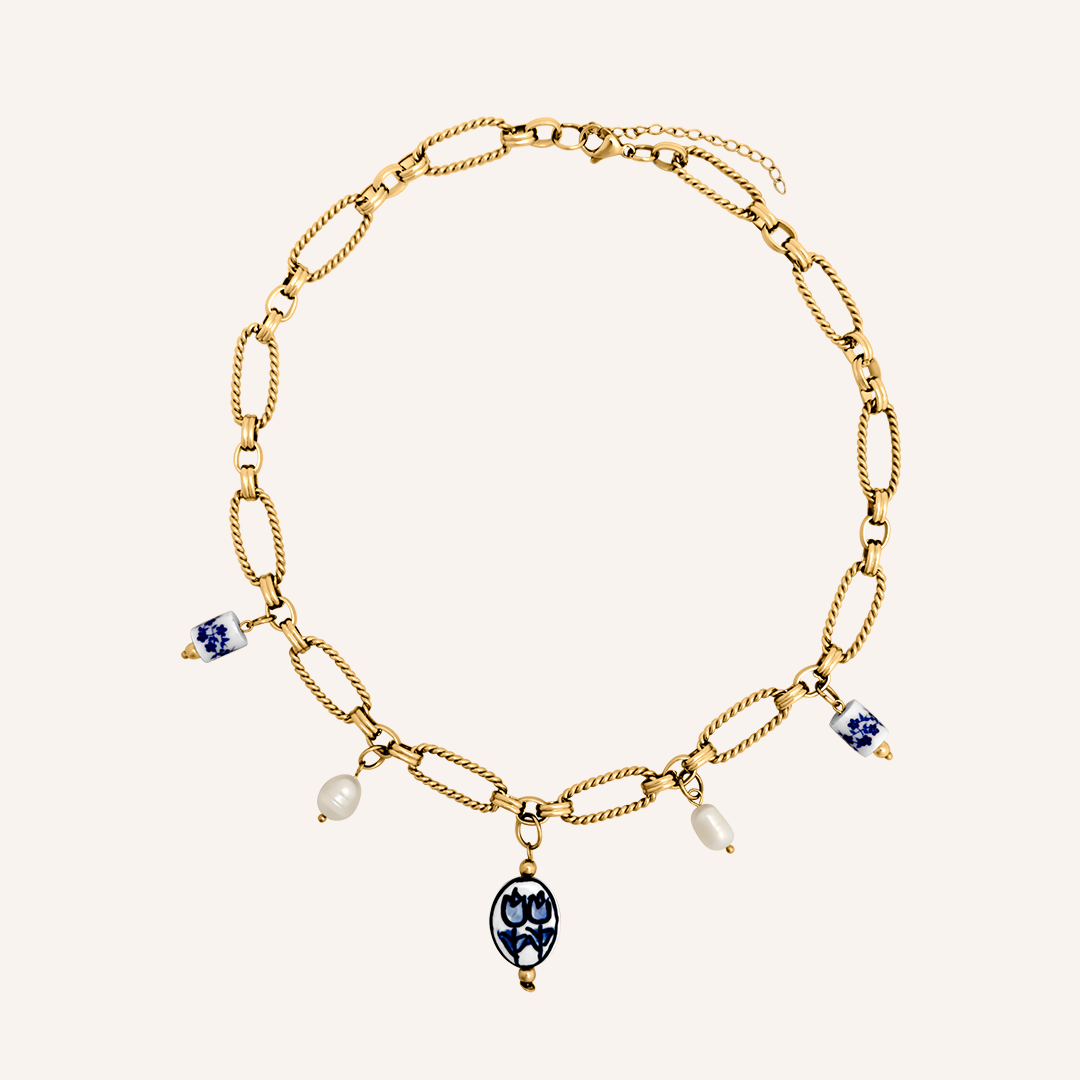 Nellwyn Porcelain and Pearl Chain Necklace