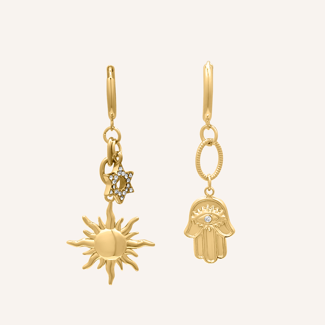 Neomi Mismatch Sun and Hamsa Hoop Earring