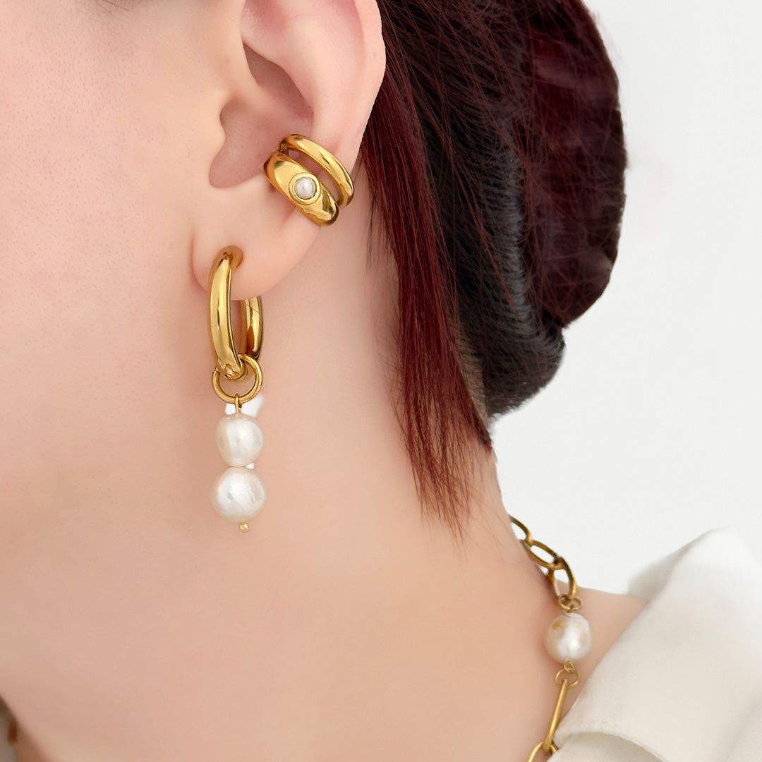 Nola Pearl Layered Ear Cuff - Gold