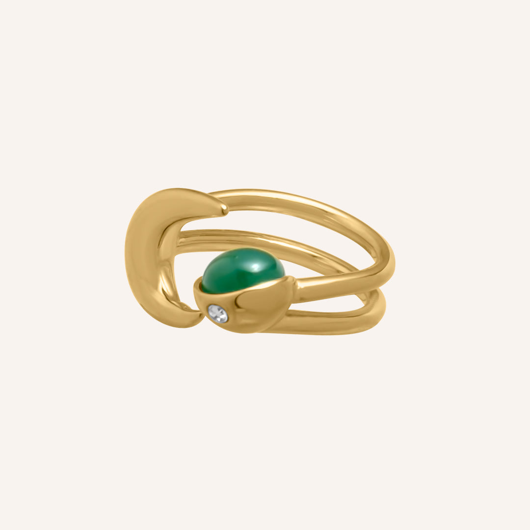 Noreen Green Glass Moon Ring - Gold