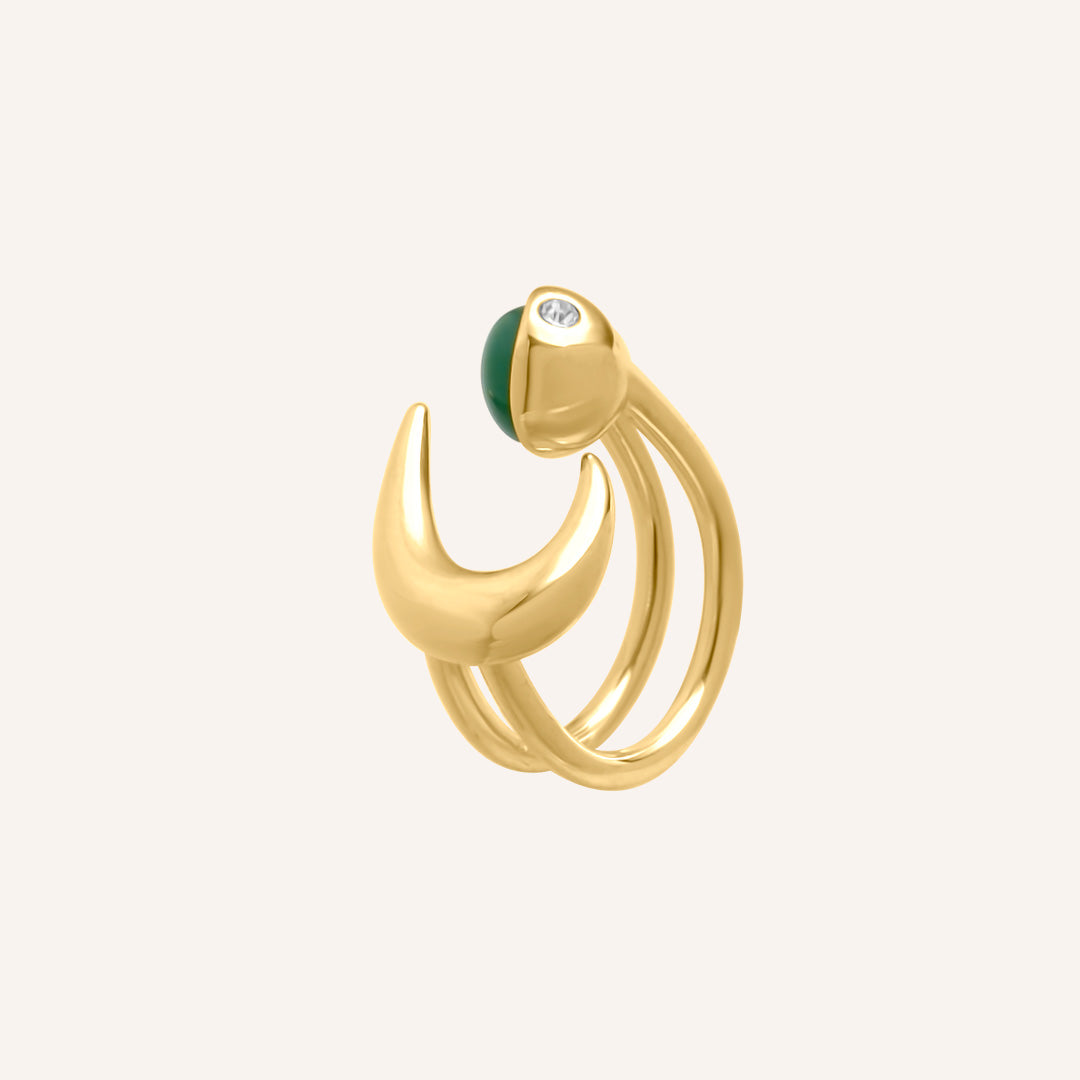 Noreen Green Glass Moon Ring - Gold