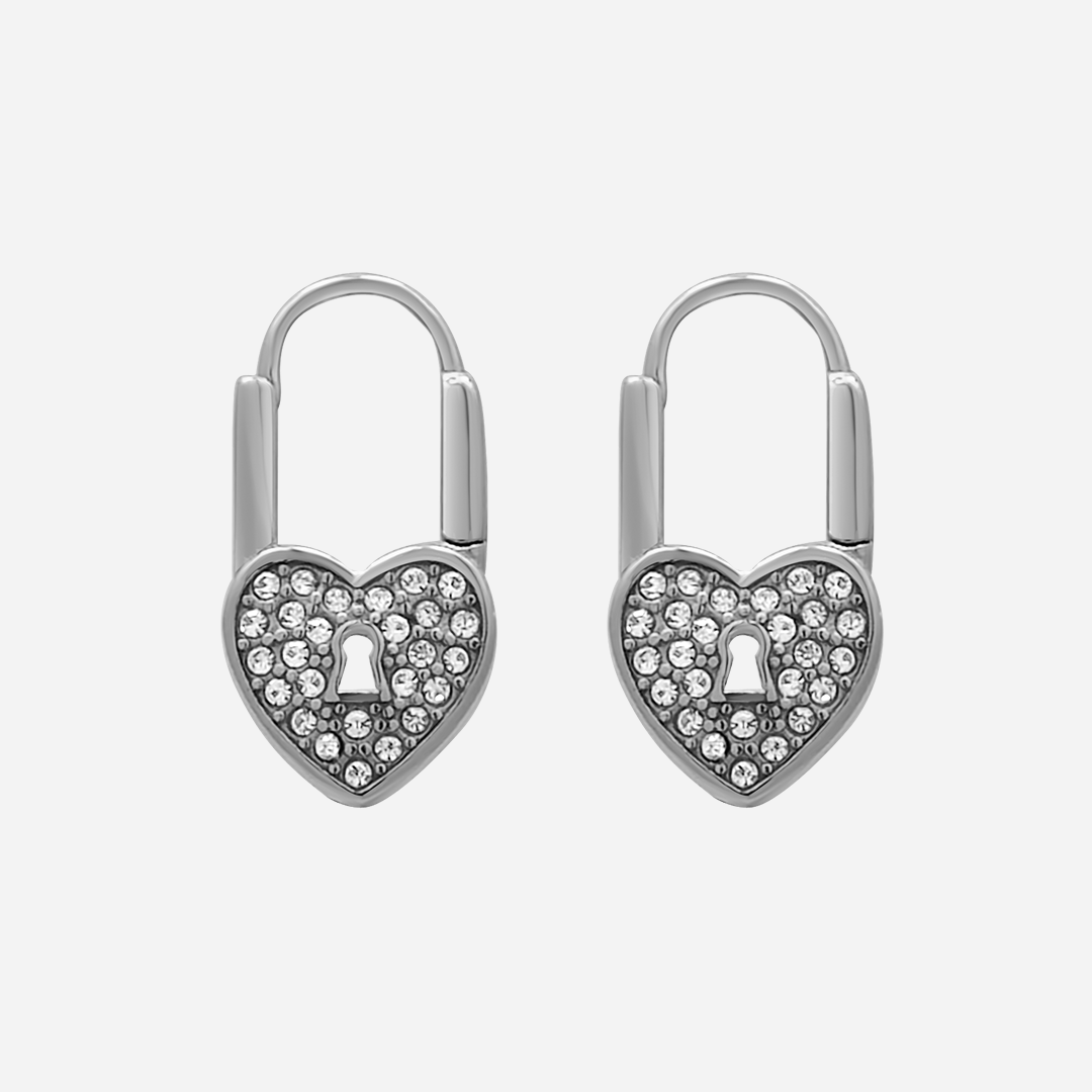 Nura Love Lock Hoop Earrings - Silver