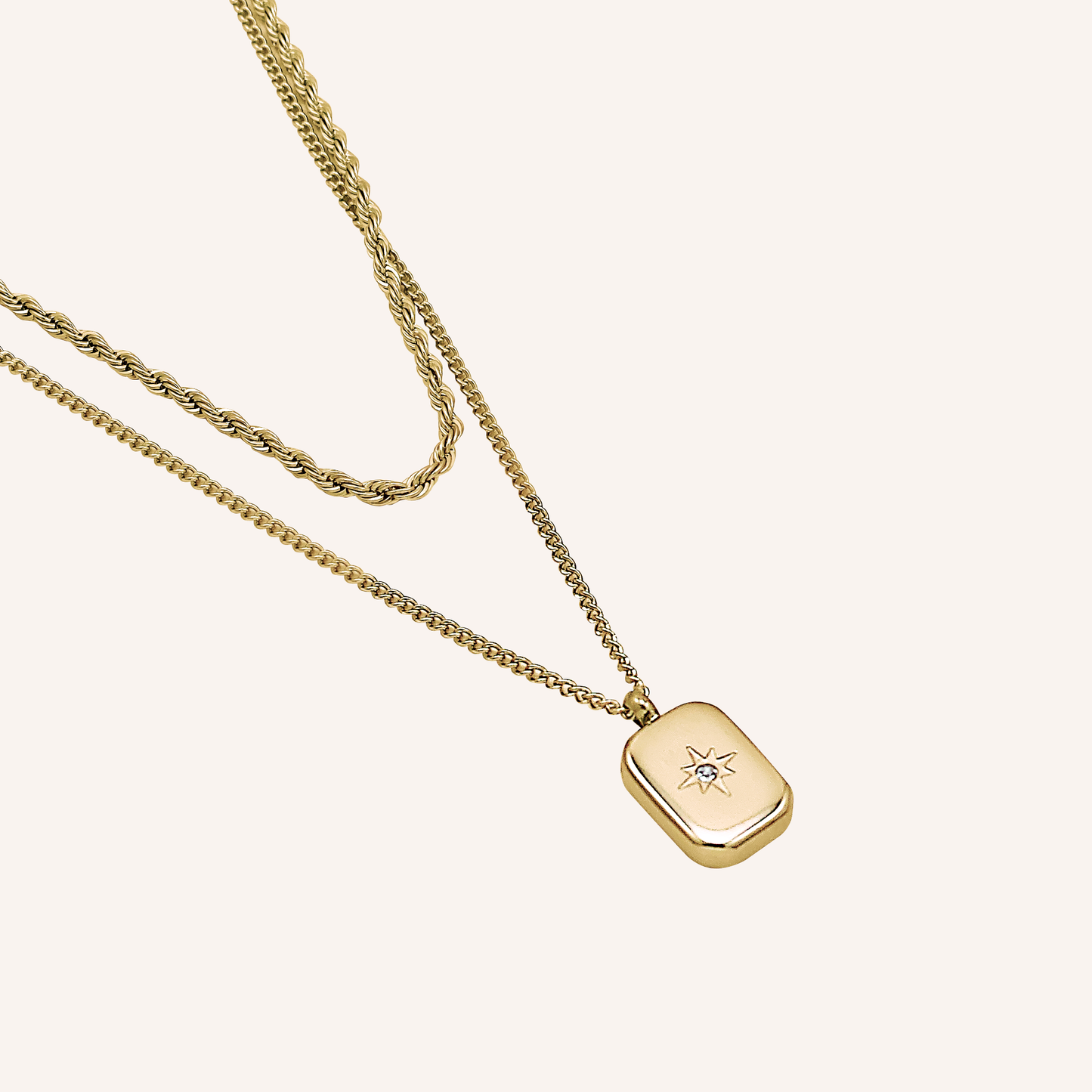 Saint Star Rectangle Layered Necklace - Gold