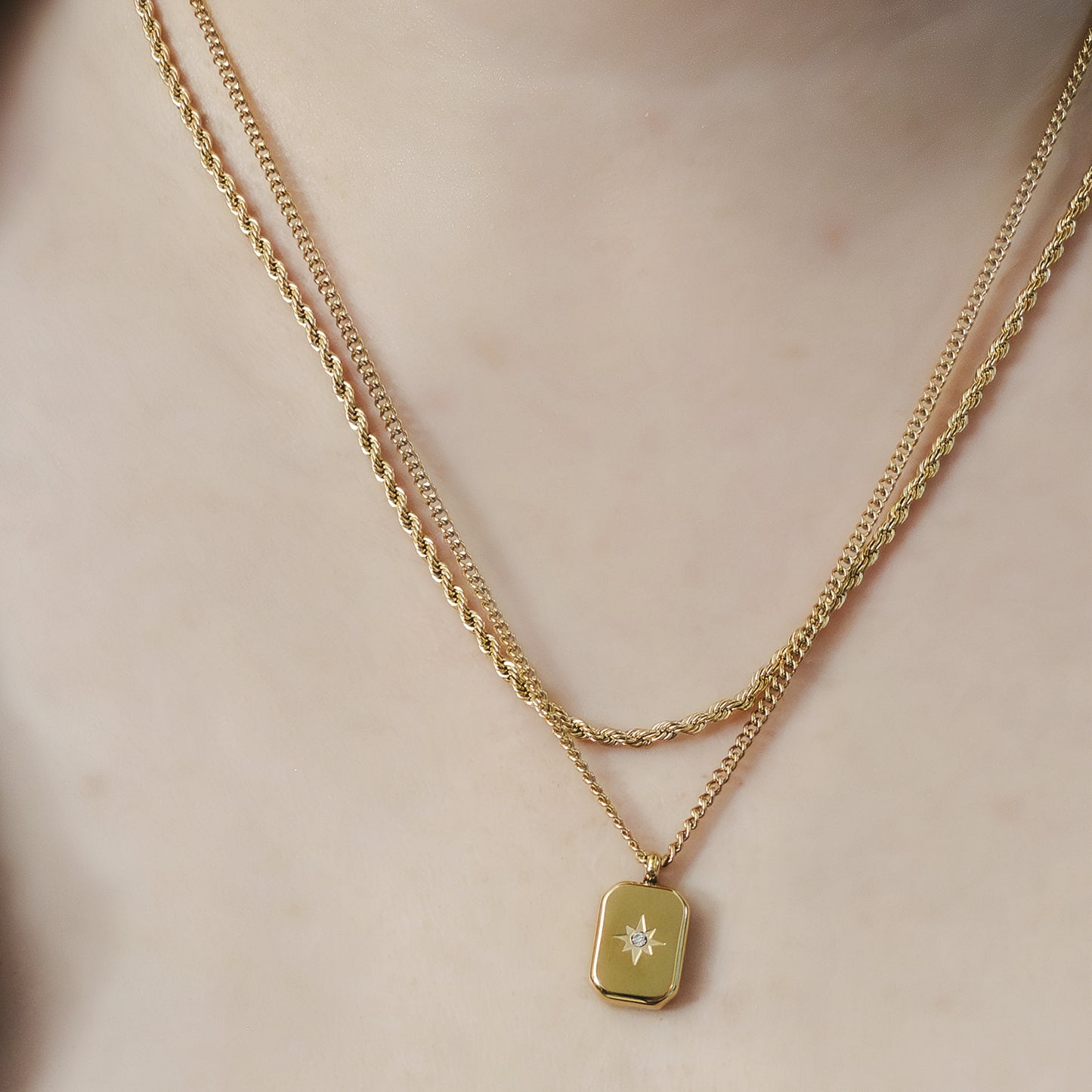 Saint Star Rectangle Layered Necklace - Gold