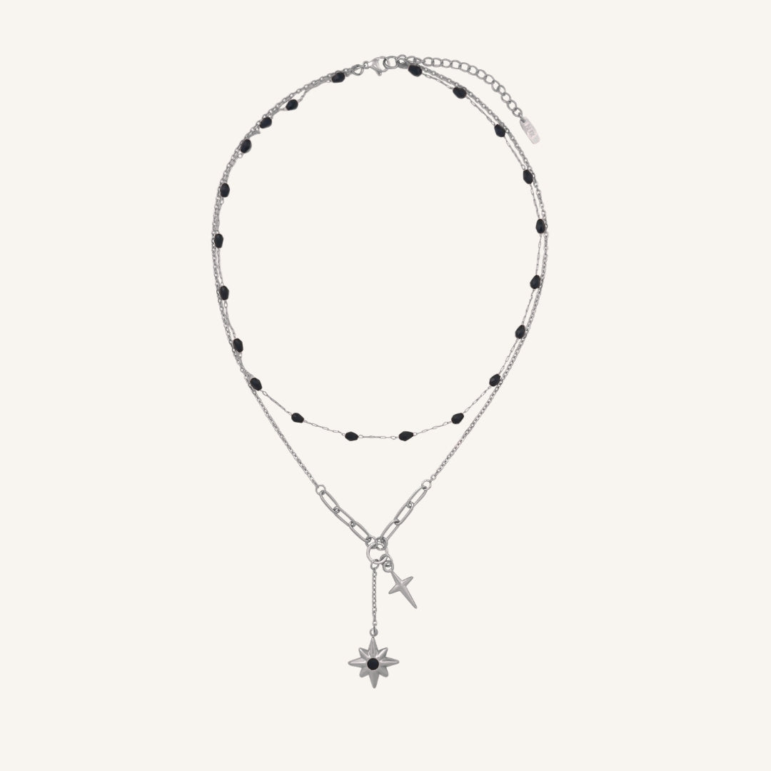 Starbloom Black Star Layered Necklace (Silver)