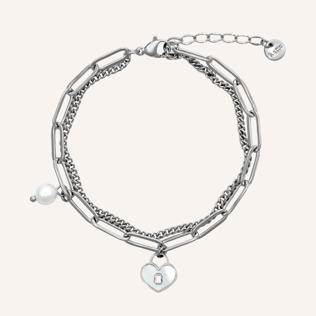 Sweet Heart Love Shell Lock Bracelet - Silver