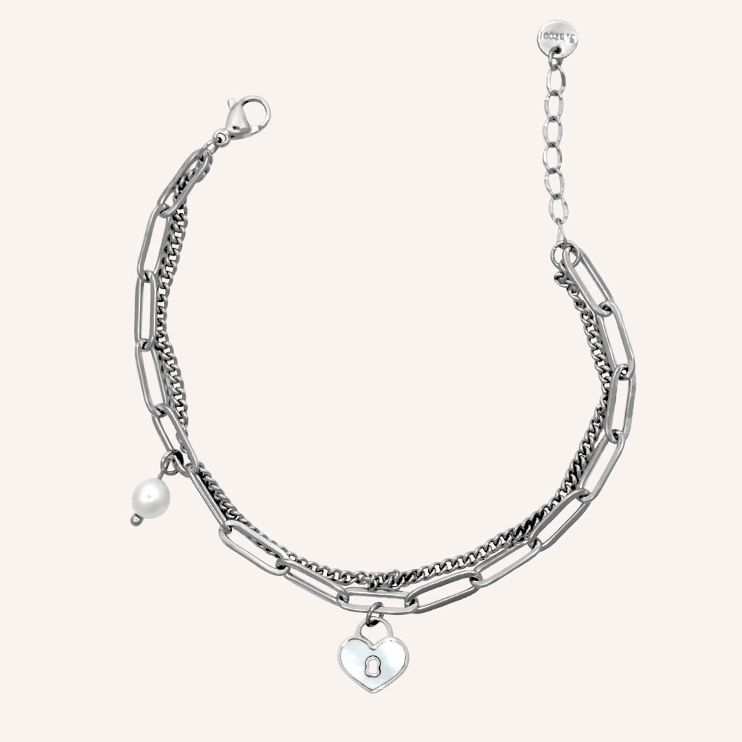 Sweet Heart Love Shell Lock Bracelet - Silver