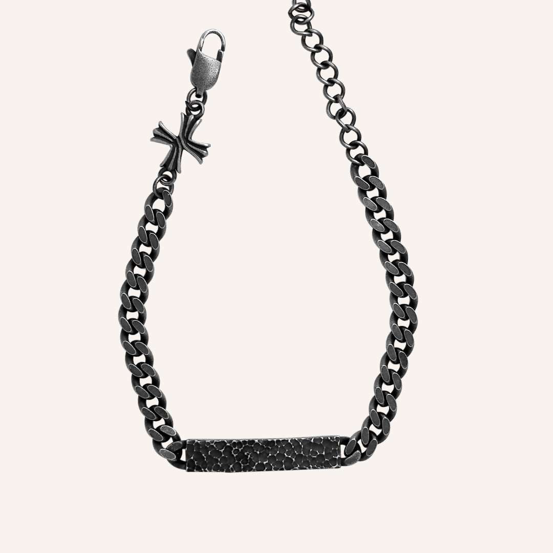 Emare Textured Bar Cross Cuban Bracelet - smoke - BLFX