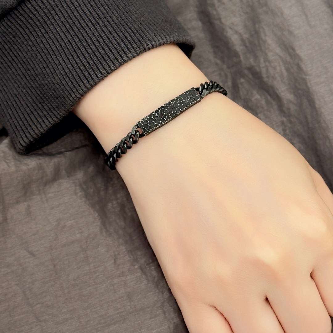 Emare Textured Bar Cross Cuban Bracelet - smoke - BLFX